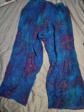 Aliki Yamani Creations Blue & Purple Watercolor Sheer Silk Pants
